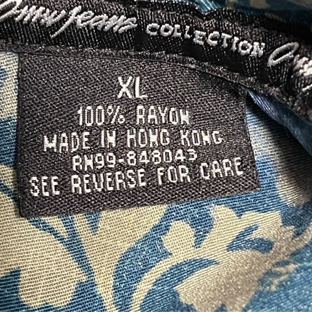 Vintage Floral Stripe Hawaiian Shirt XL Blue Tan - Picture 8 of 10